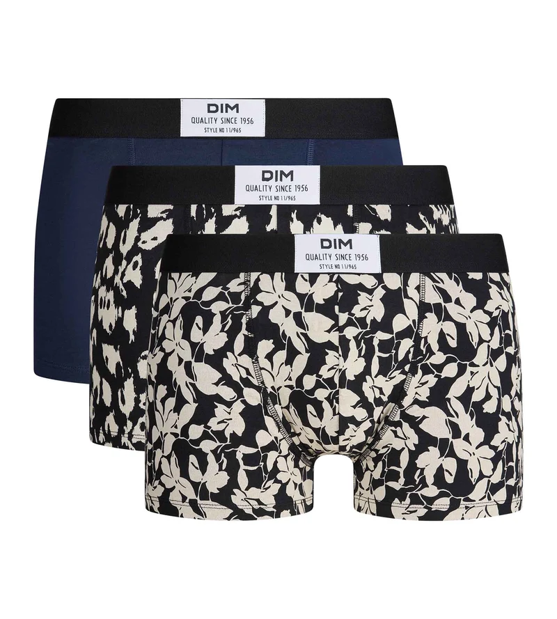 3er-Pack Herren-Boxershorts mit Blumenmuster, Camouflage und in Nachtblau von Vibes Coton