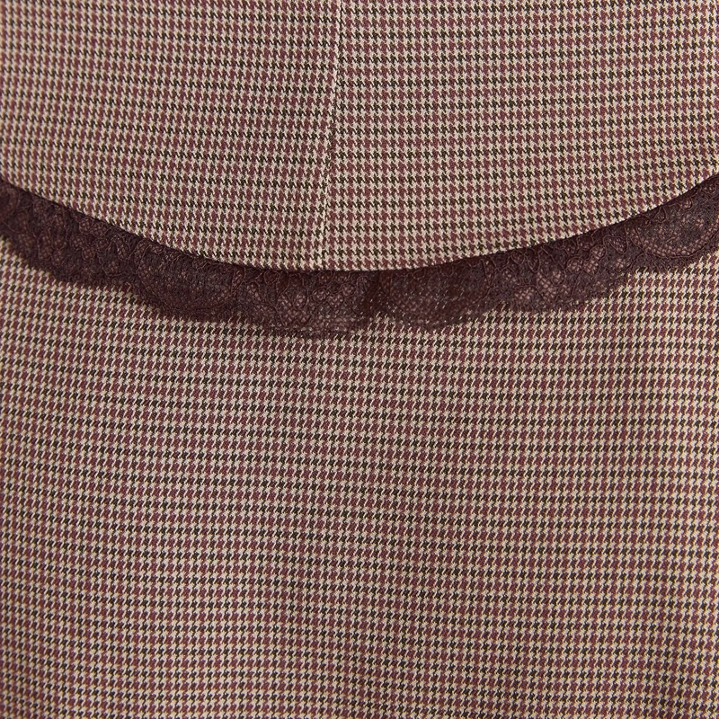 Cinched V-Neck Top - Brown Check