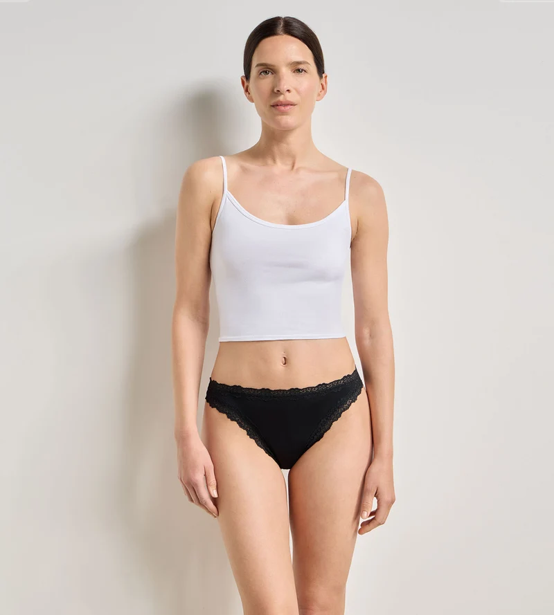 Damen-String aus Mikrofaser und Spitze Schwarz Dim
