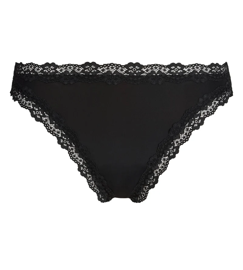 Damen-String aus Mikrofaser und Spitze Schwarz Dim