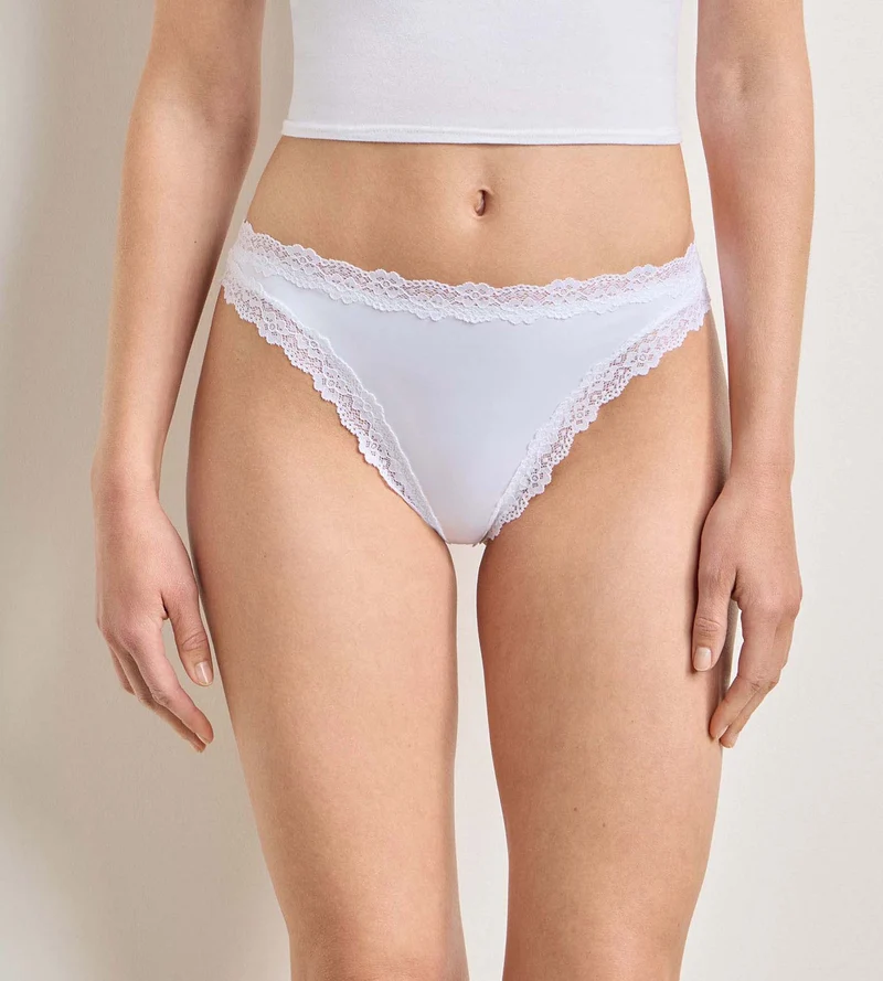 Damen-String aus Mikrofaser und Spitze Weiß Dim
