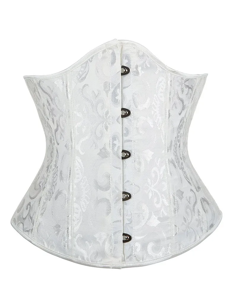 Weißes, trägerloses Jacquard-Korsett mit Spitze und 14 Stäbchen