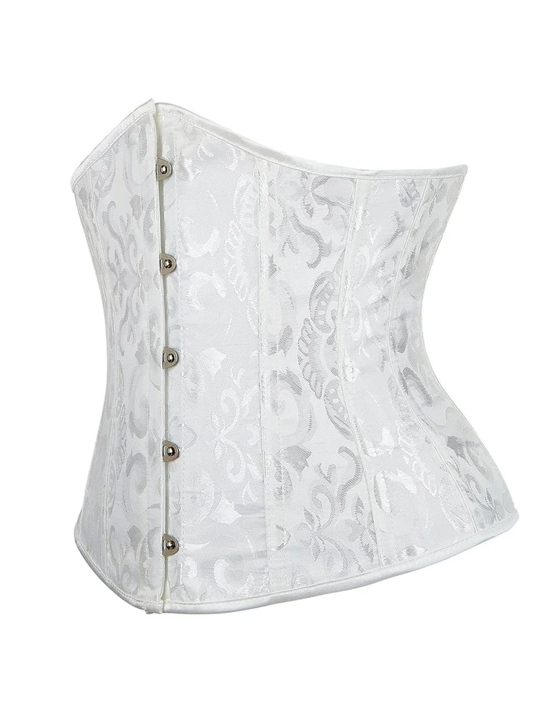 Weißes, trägerloses Jacquard-Korsett mit Spitze und 14 Stäbchen
