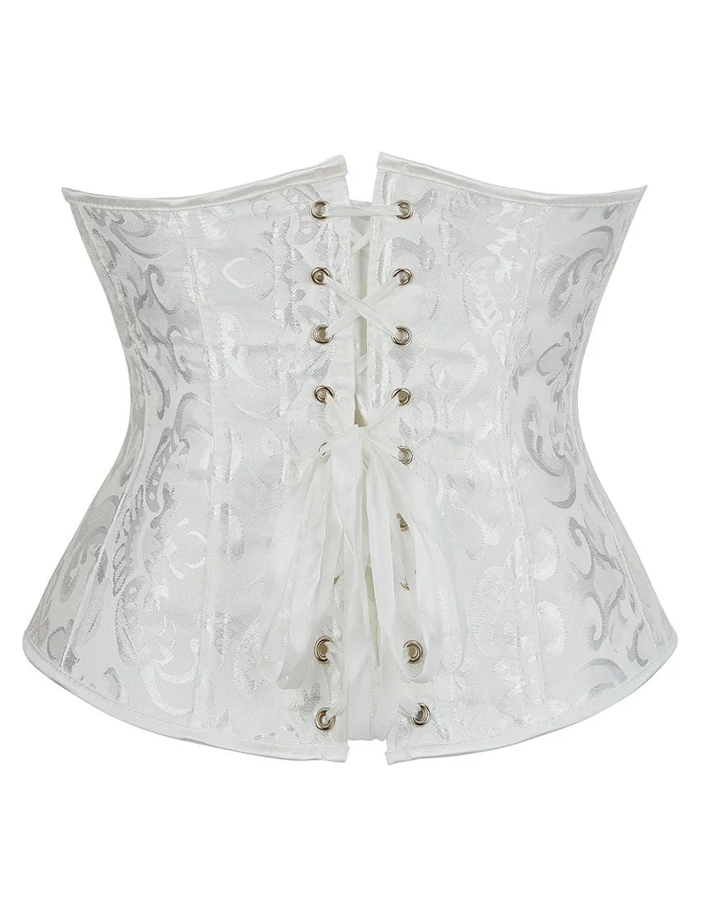 Weißes, trägerloses Jacquard-Korsett mit Spitze und 14 Stäbchen
