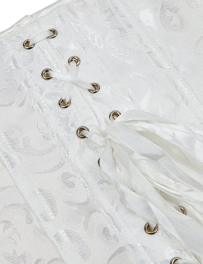 Weißes, trägerloses Jacquard-Korsett mit Spitze und 14 Stäbchen
