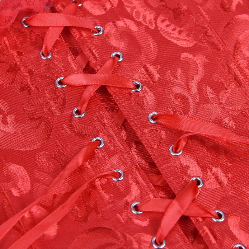 Rotes One-Shoulder-Spitzenkorsett – 12 weiche Stäbchen, Busk-Verschluss & Höschen