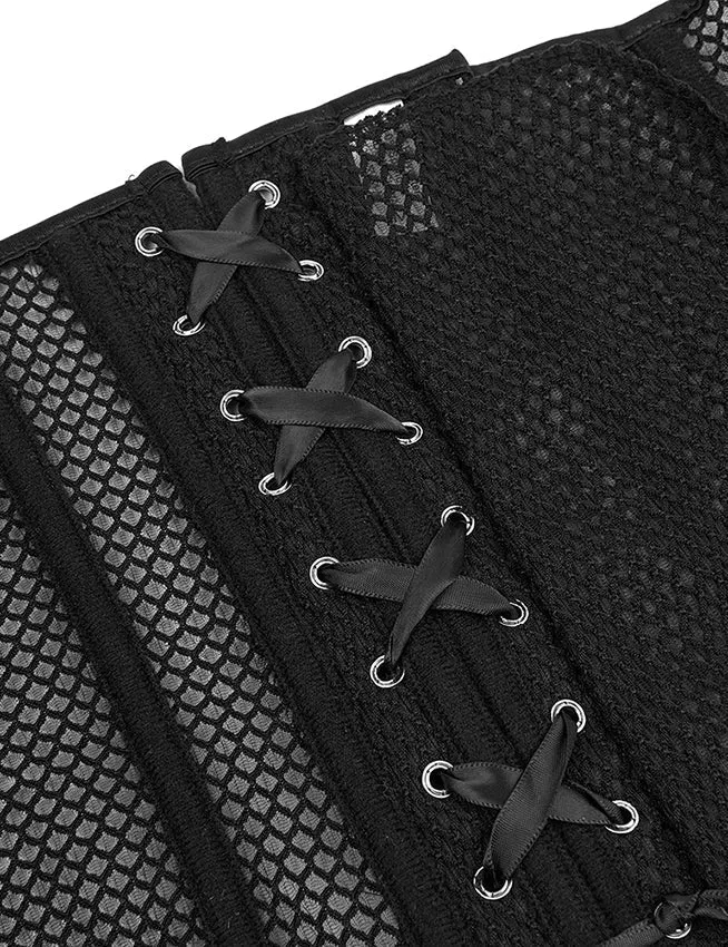 Schwarzes Netzkorsett – 14 weiche Stäbchen, Hakenverschluss & inklusive Höschen