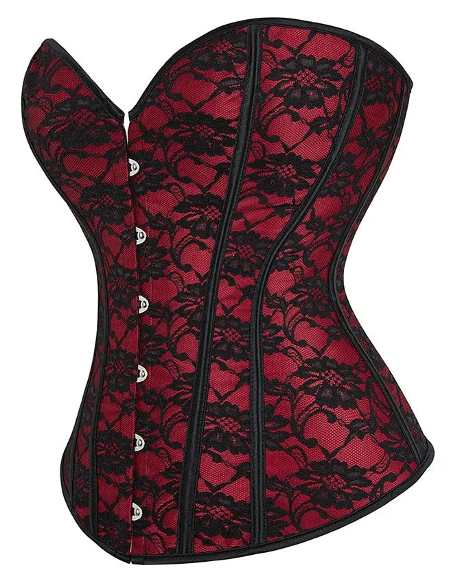 Rotes Bustier-Korsett mit herzförmigem Ausschnitt – Weiche Stäbchen, Schnürung am Rücken & Höschen