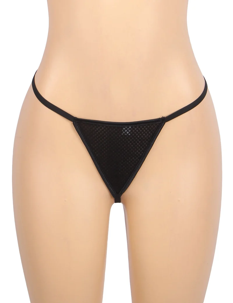 Schwarzes, trägerloses Netz-Korsett – 12 weiche Stäbchen, Druckknopfverschluss vorne & G-String