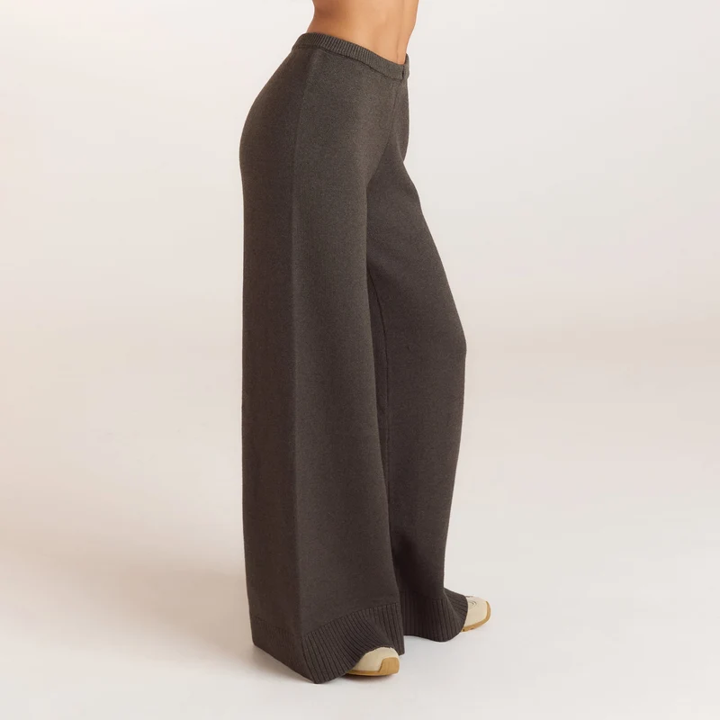 Ribbed Hem Knitted Trousers - Moss Green