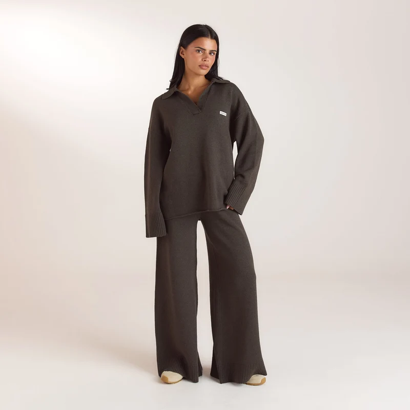 Ribbed Hem Knitted Trousers - Moss Green