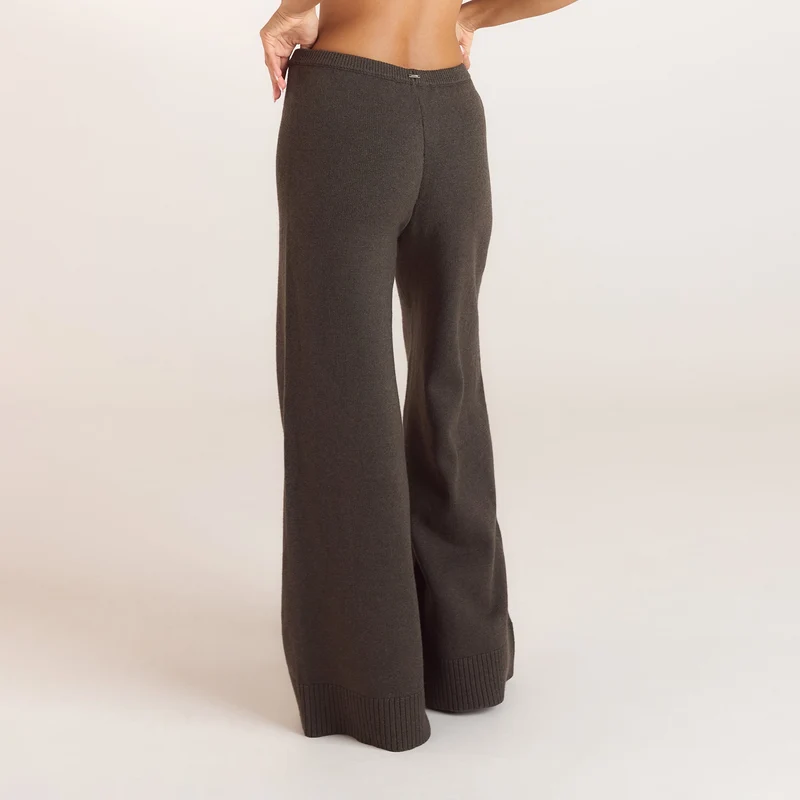 Ribbed Hem Knitted Trousers - Moss Green