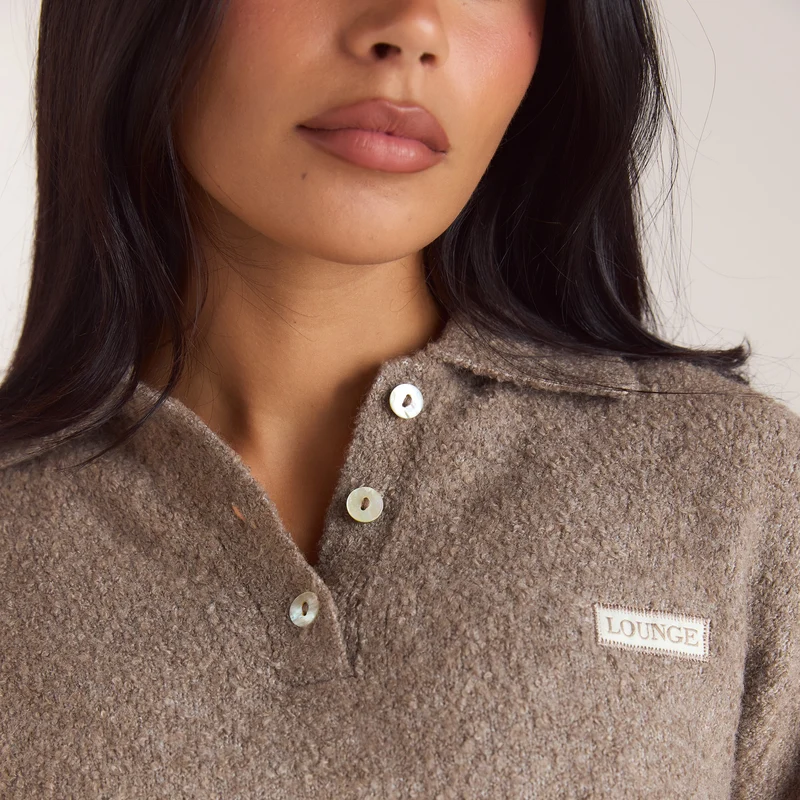 Bouclé Knitted Polo Jumper - Taupe