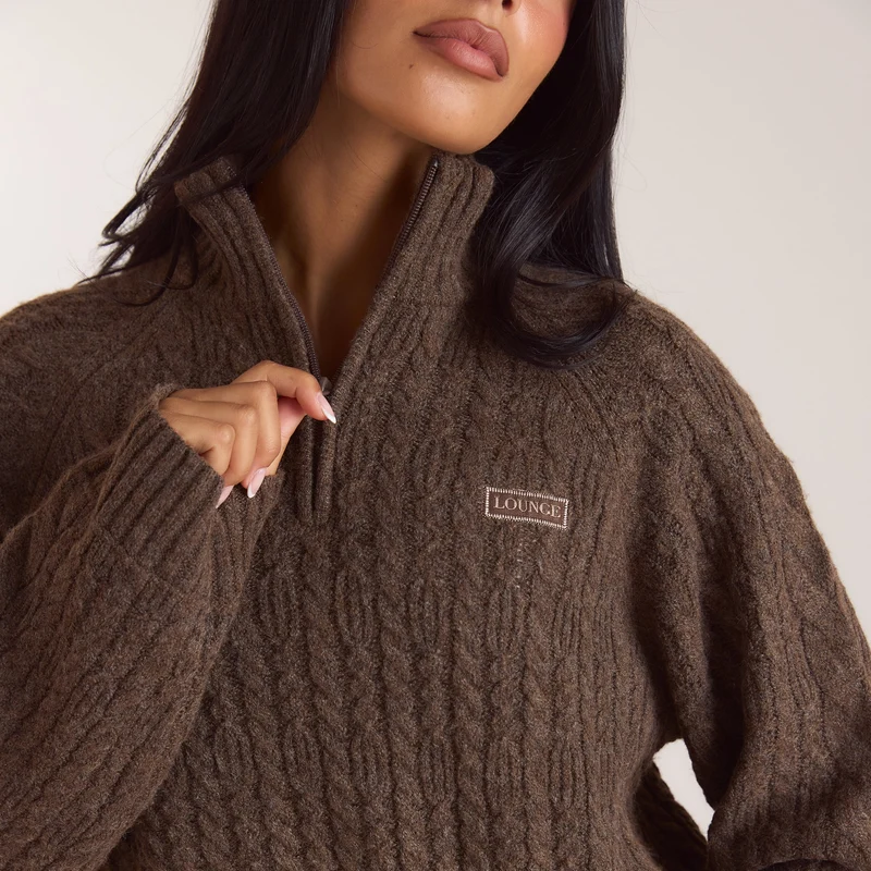 Braided Quarter-Zip Jumper - Taupe