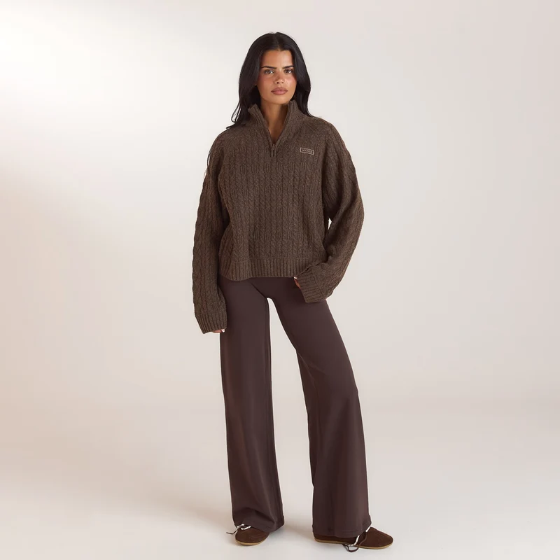 Braided Quarter-Zip Jumper - Taupe