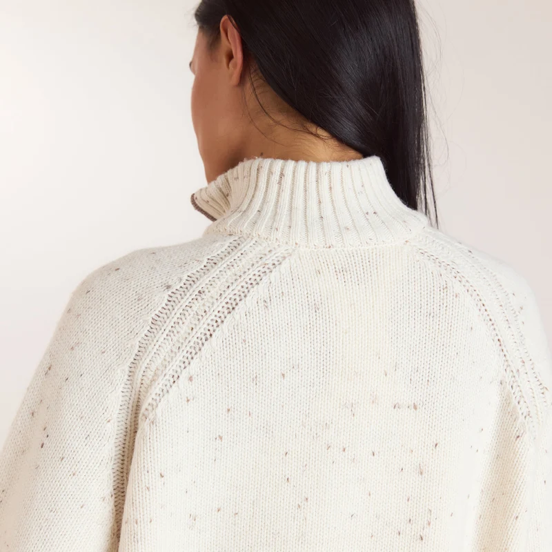 Knitted Wool Quarter-Zip Jumper - Cream