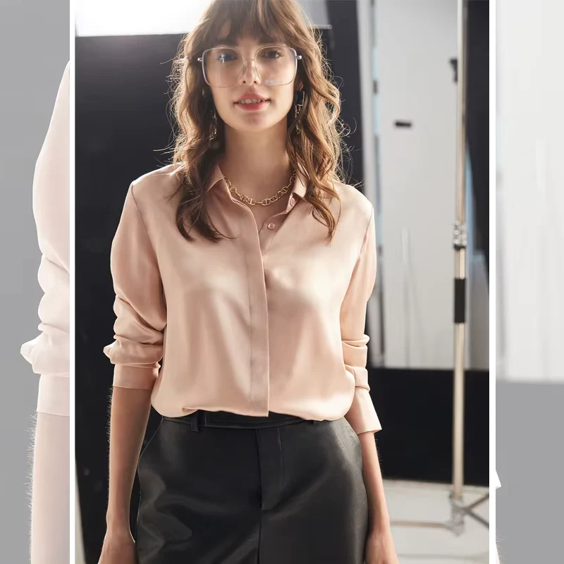 Rosa Seidenbluse für Damen, lässig