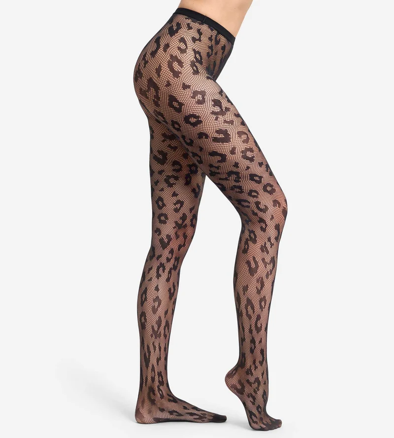 Fantasie-Strumpfhose „Leopard“ mit schwarzem Netzmuster, 30D, Style