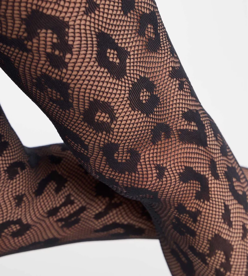 Fantasie-Strumpfhose „Leopard“ mit schwarzem Netzmuster, 30D, Style