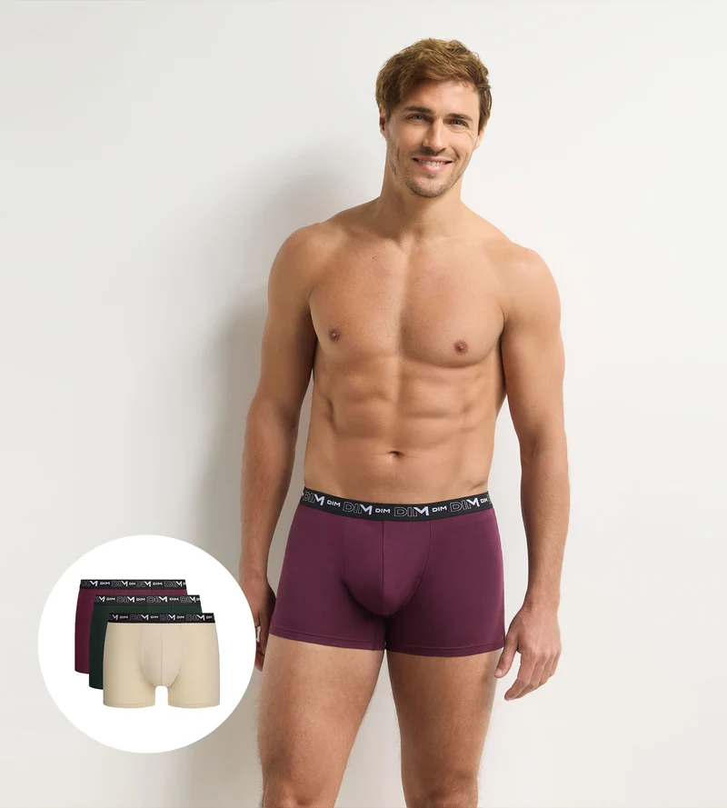 3er-Pack Herren-Boxershorts in Feige, Dunkelgrün und Ecru aus Coton Stretch
