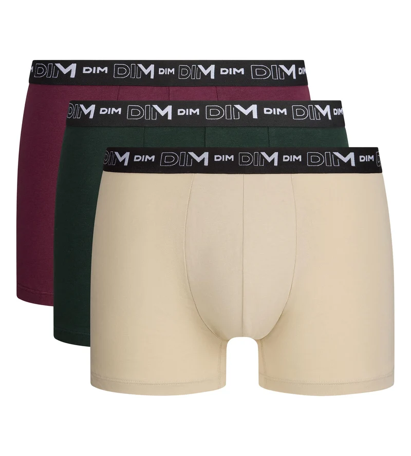 3er-Pack Herren-Boxershorts in Feige, Dunkelgrün und Ecru aus Coton Stretch