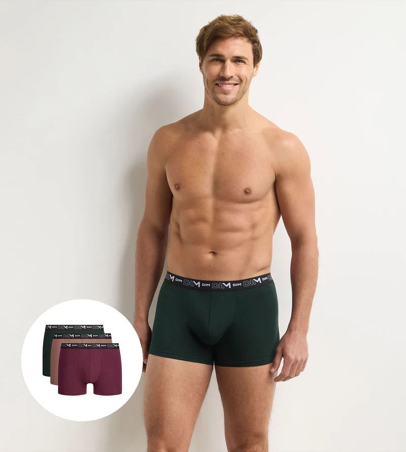 3er-Pack Herren-Boxershorts in Dunkelgrün, Karamell und Feige aus Stretch-Baumwolle