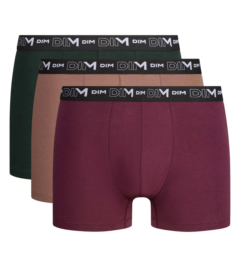 3er-Pack Herren-Boxershorts in Dunkelgrün, Karamell und Feige aus Stretch-Baumwolle