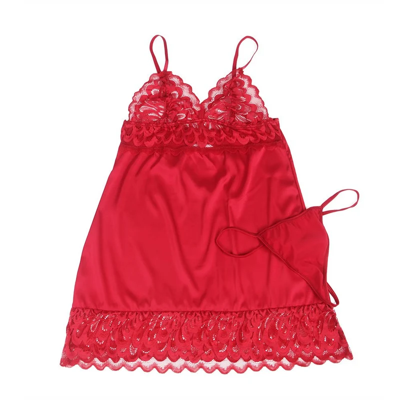 Rotes Babydoll aus floraler Spitze mit Haken- und Ösenverschluss am Rücken