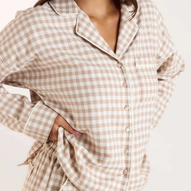 Gingham Pyjama Shirt - Beige