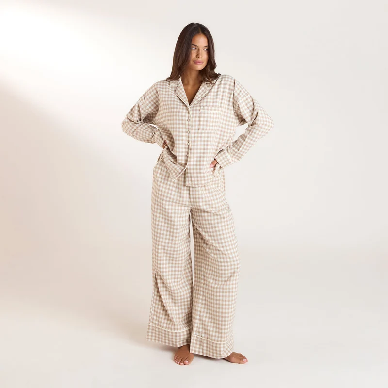Gingham Pyjama Bottoms - Beige
