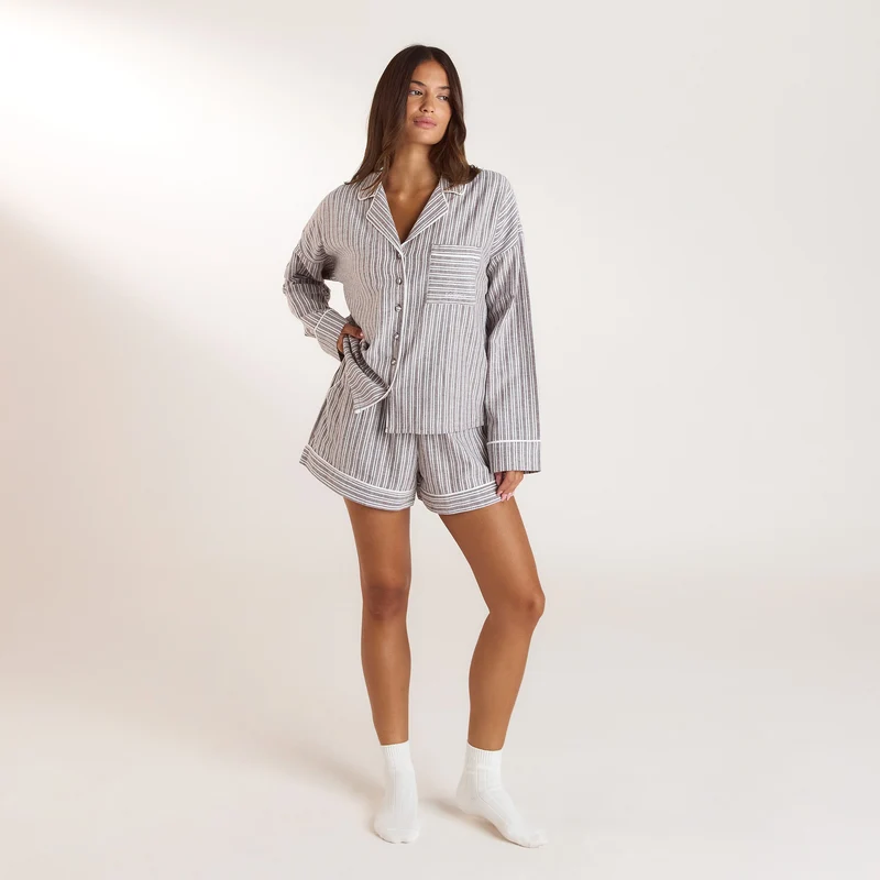 Stripe Pyjama Shirt - Chocolate