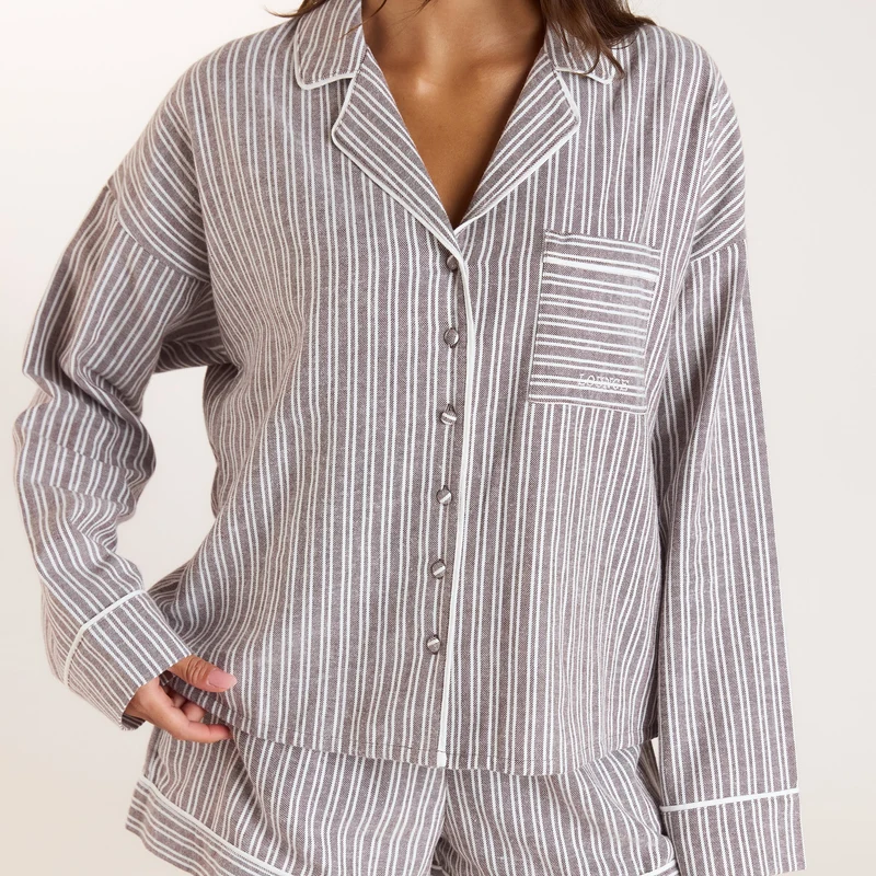 Stripe Pyjama Shirt - Chocolate