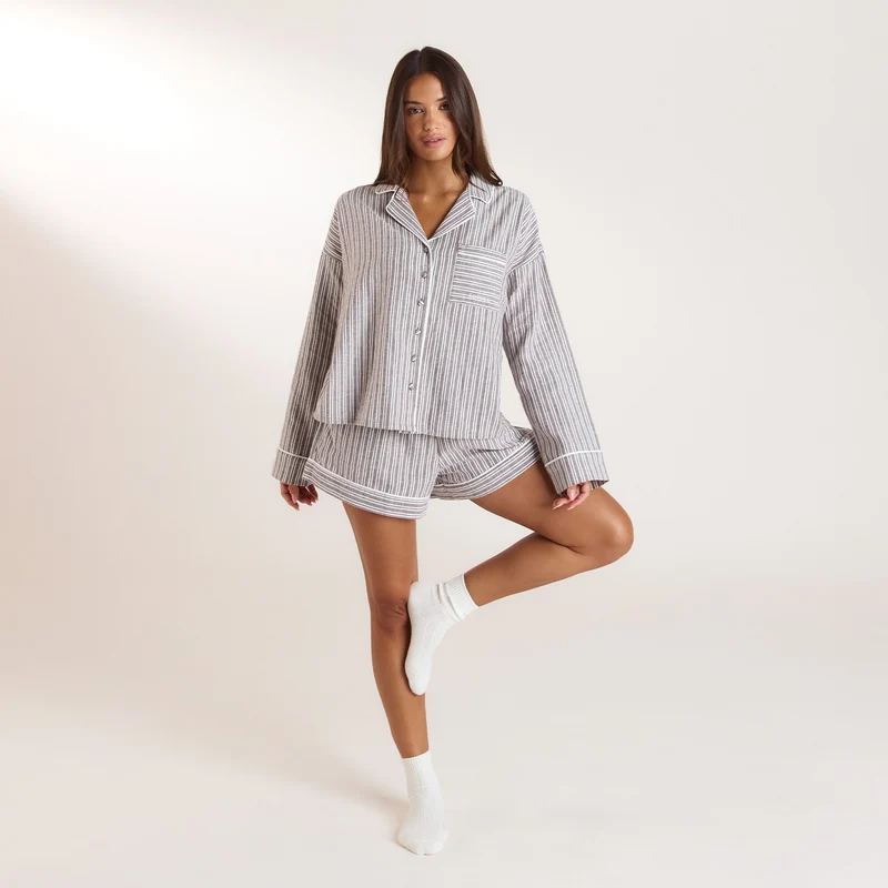 Stripe Pyjama Shorts - Chocolate