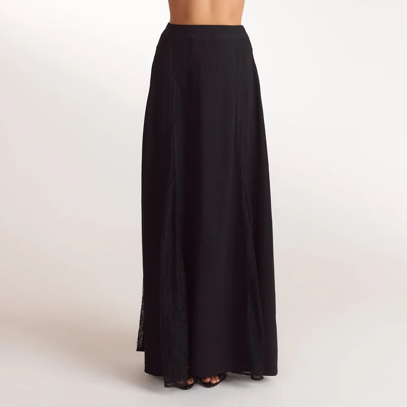 Lace Panel Maxi Skirt - Black