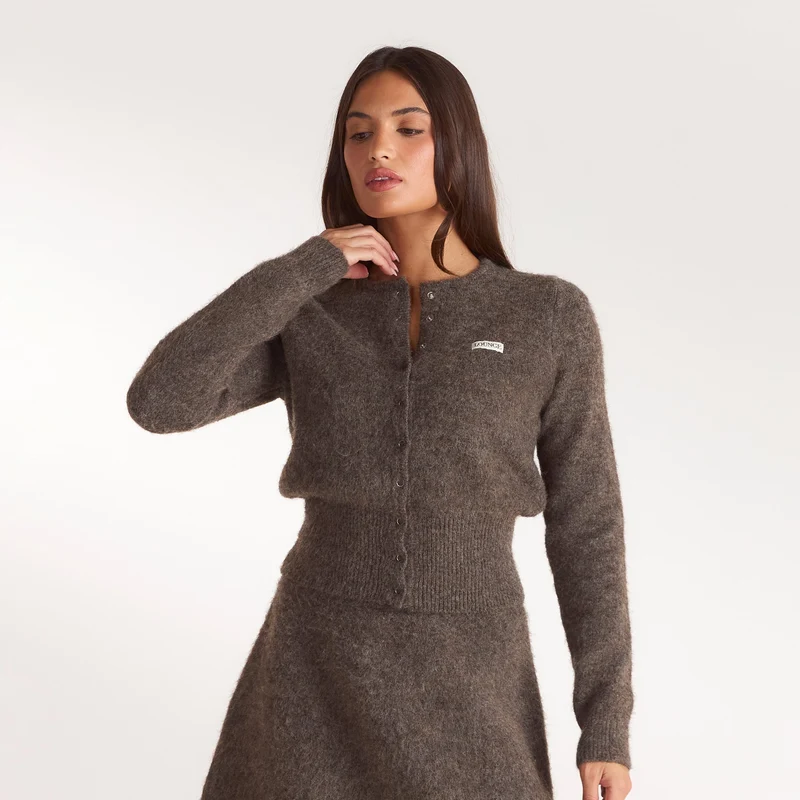 Cinched Knit Cardigan - Ash Brown