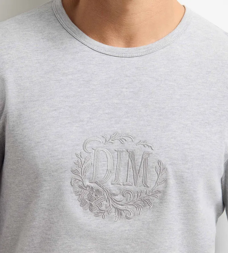 Langàrmliges Herren-T-shirt mit Rundhalsausschnitt aus Dim Interlock in Grau meliert