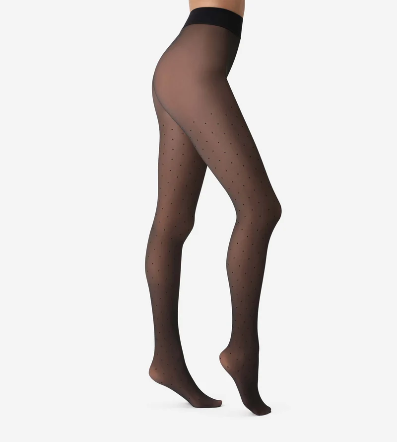 Warme, transparente Strumpfhose mit schwarzem Polka-Dot-Muster, 80D Thermo