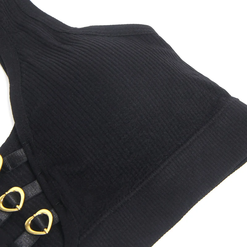 Schwarzes, nahtloses Strick-BH-Set mit Cut-Out und Herzverschluss