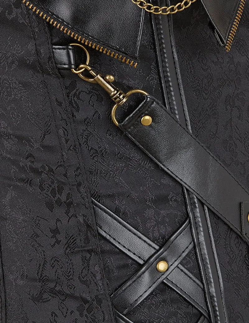 Schwarzer Neckholder-Body aus Kunstleder – Ketten, Nieten & 14 weiche Stäbchen