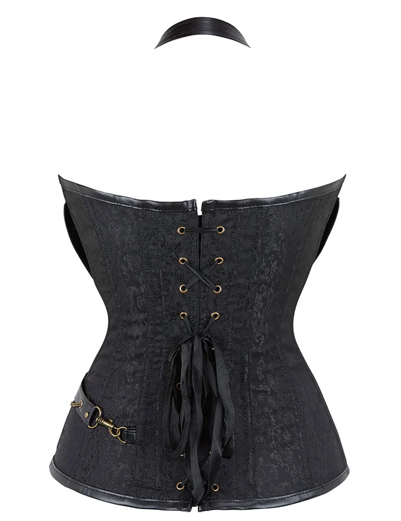 Schwarzer Neckholder-Body aus Kunstleder – Ketten, Nieten & 14 weiche Stäbchen
