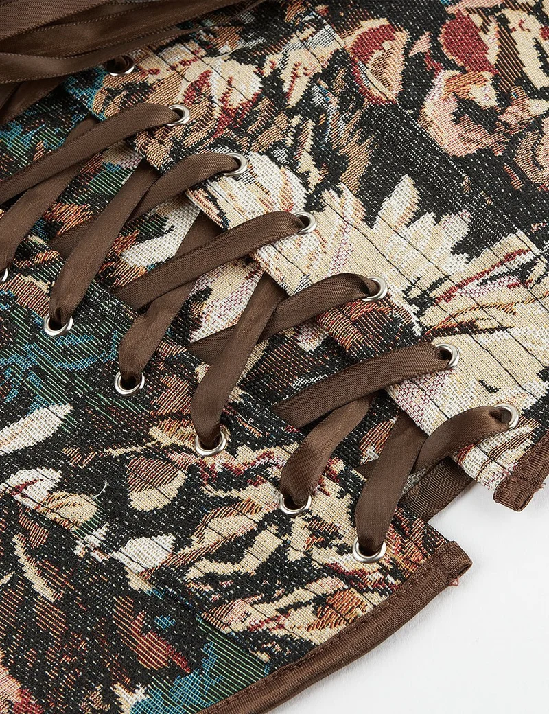 Weste mit Jacquardmuster – 13 weiche Stäbchen, Kreuzschnürung und Seidenriemen