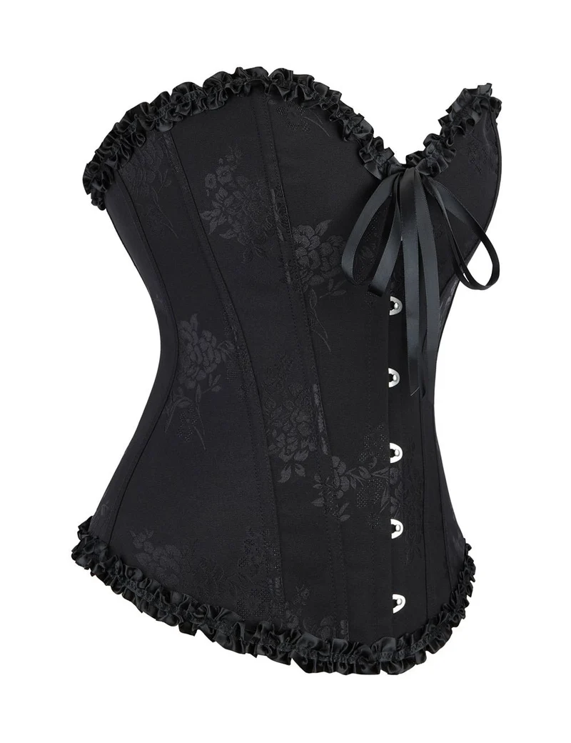 Schwarzes Schnürkorsett mit Stahlschnallen und Zierband