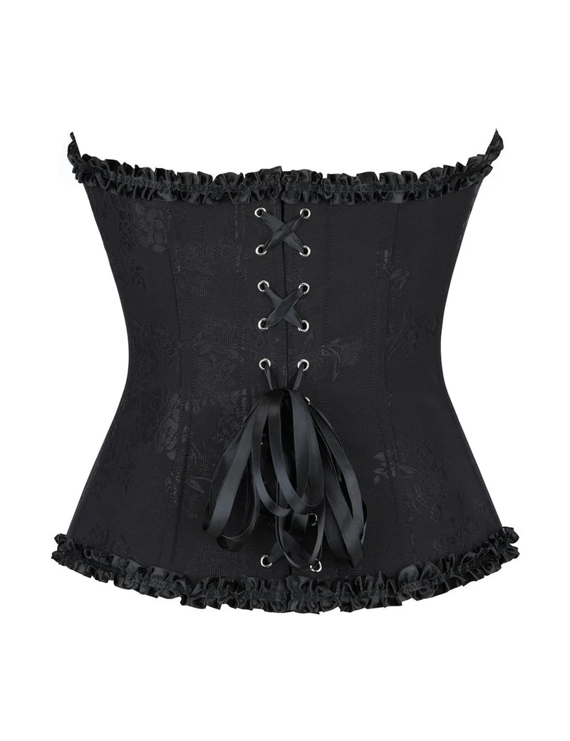 Schwarzes Schnürkorsett mit Stahlschnallen und Zierband