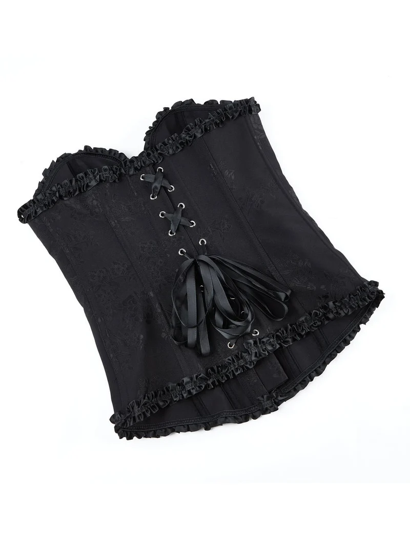 Schwarzes Schnürkorsett mit Stahlschnallen und Zierband