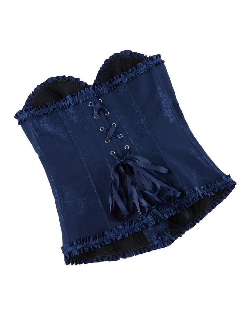 Blaues Schnürkorsett mit Stahlschnallen und Schleifendetail