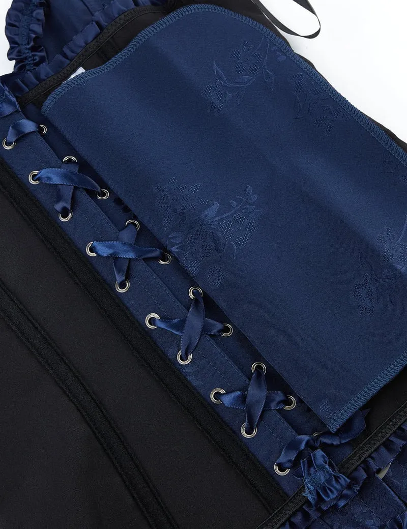 Blaues Schnürkorsett mit Stahlschnallen und Schleifendetail
