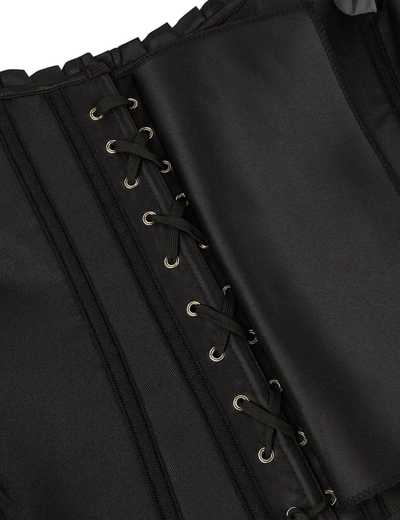 Schwarzes One-Shoulder-Korsett mit Laternenärmel und Stahlstäbchen