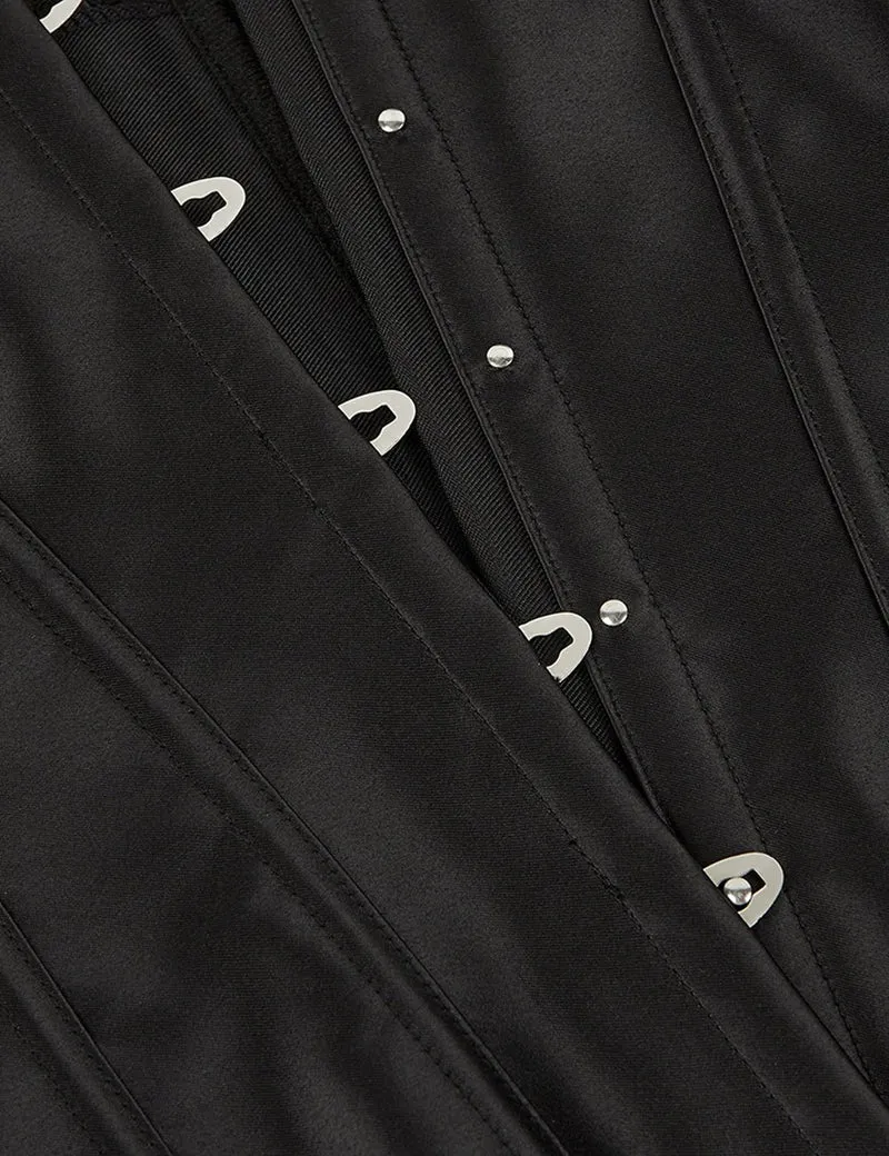Schwarzes One-Shoulder-Korsett mit Laternenärmel und Stahlstäbchen