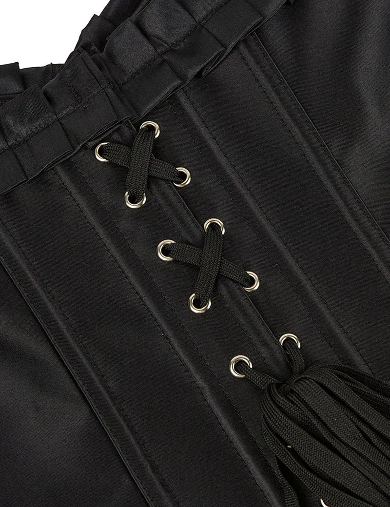 Schwarzes One-Shoulder-Korsett mit Laternenärmel und Stahlstäbchen