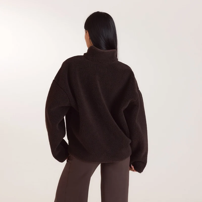 Zip-Up Borg Jacket - Chocolate